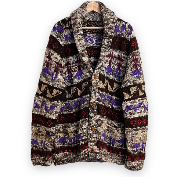 Handmade Other - Men's Handmade Colorful Chunky Wool Cowichan Style Button Front Cardigan